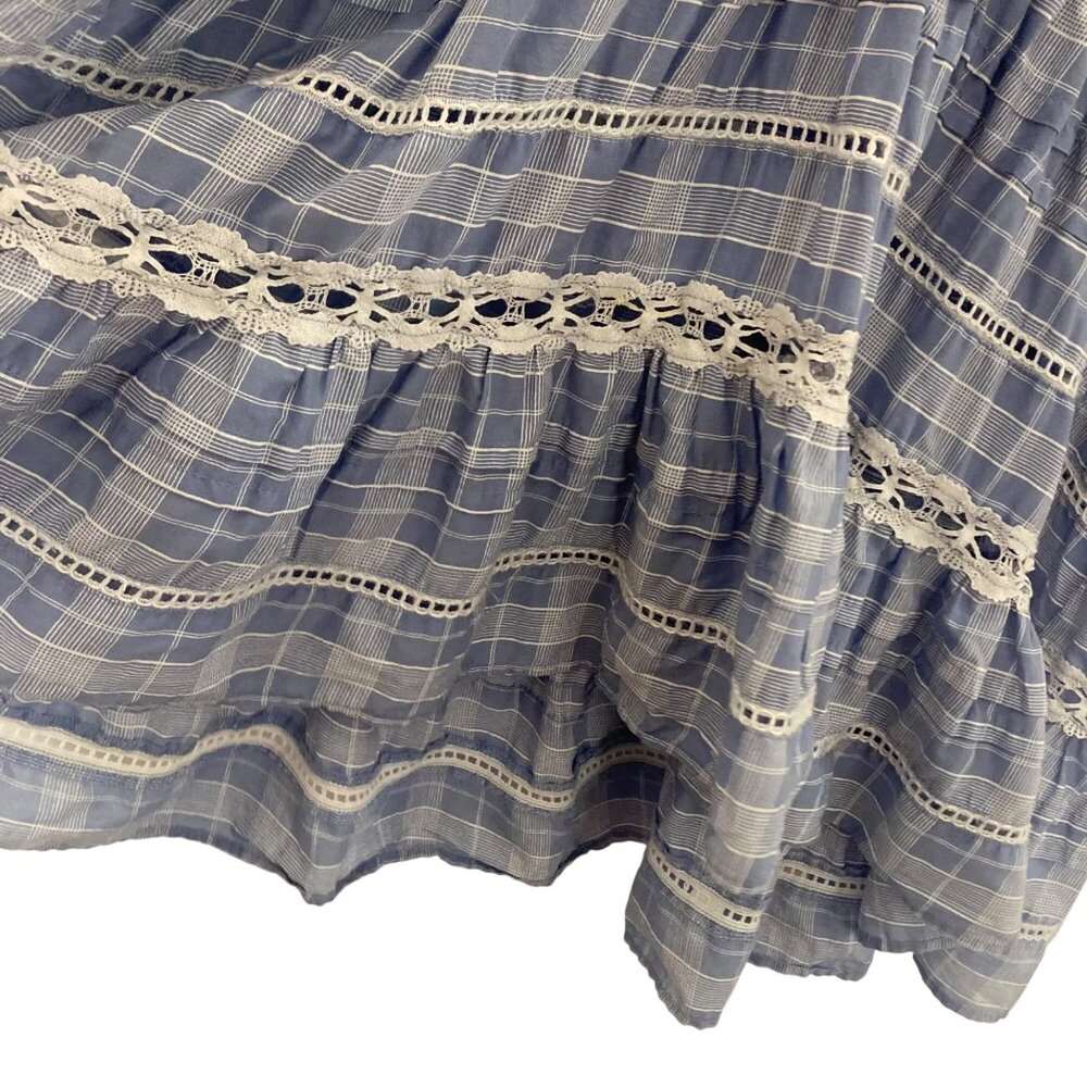 Free People Blue Plaid Tunic Womens Medium Boho Prairie Peasant Plaid Milkmaid - Picture 6 of 8